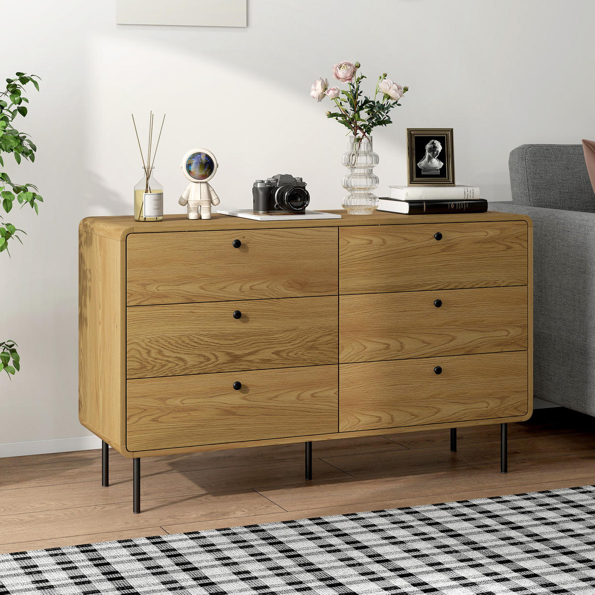 KOMMODE Eichenfarben und Schwarz 120/40/75 cm - Eichefarben, Holzwerkstoff (120/75/40cm) - PANGIVO