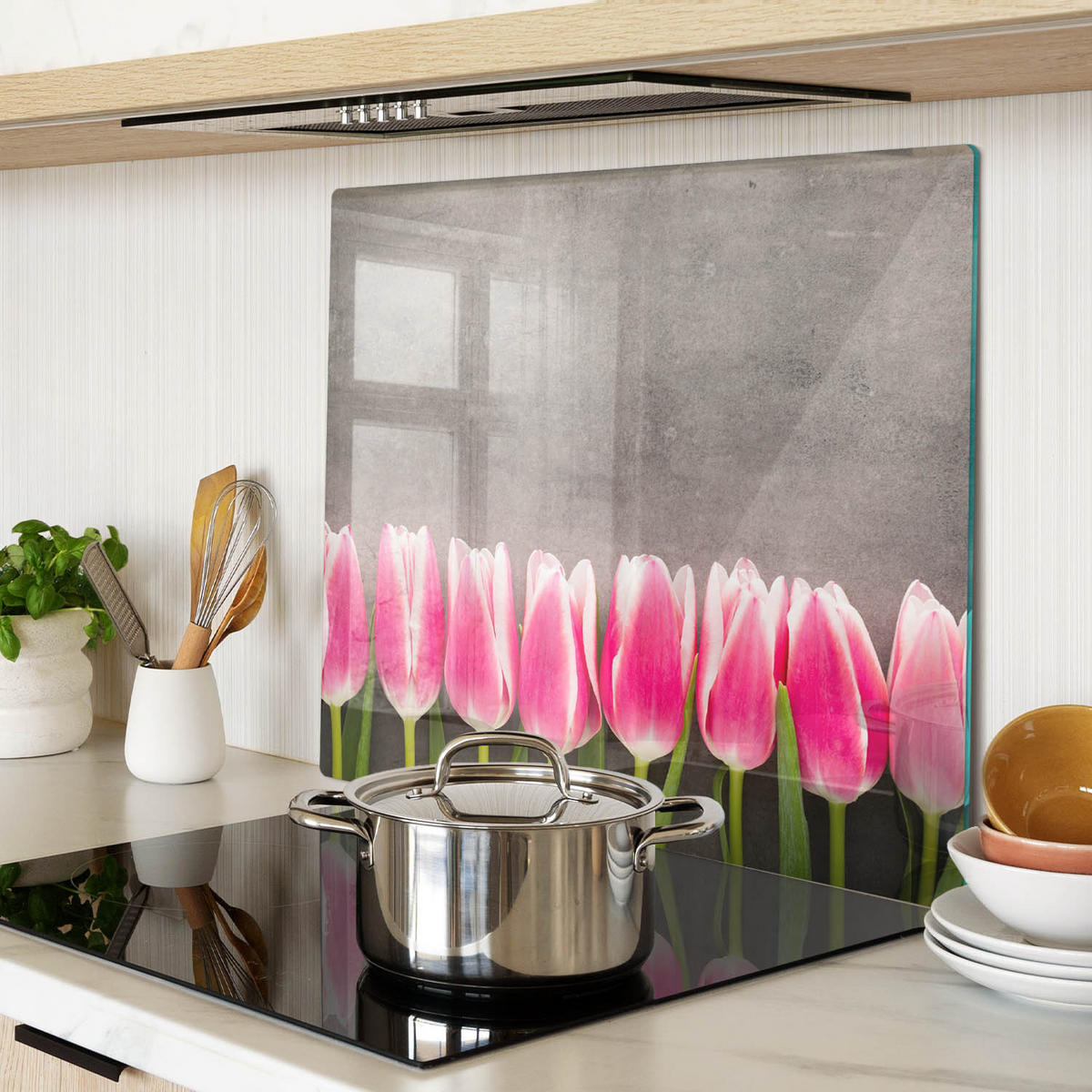 GLASPLATTE 60x52 cm Rosa Tulpen - Pink, Glas (60/0.4/52cm) - TULUP