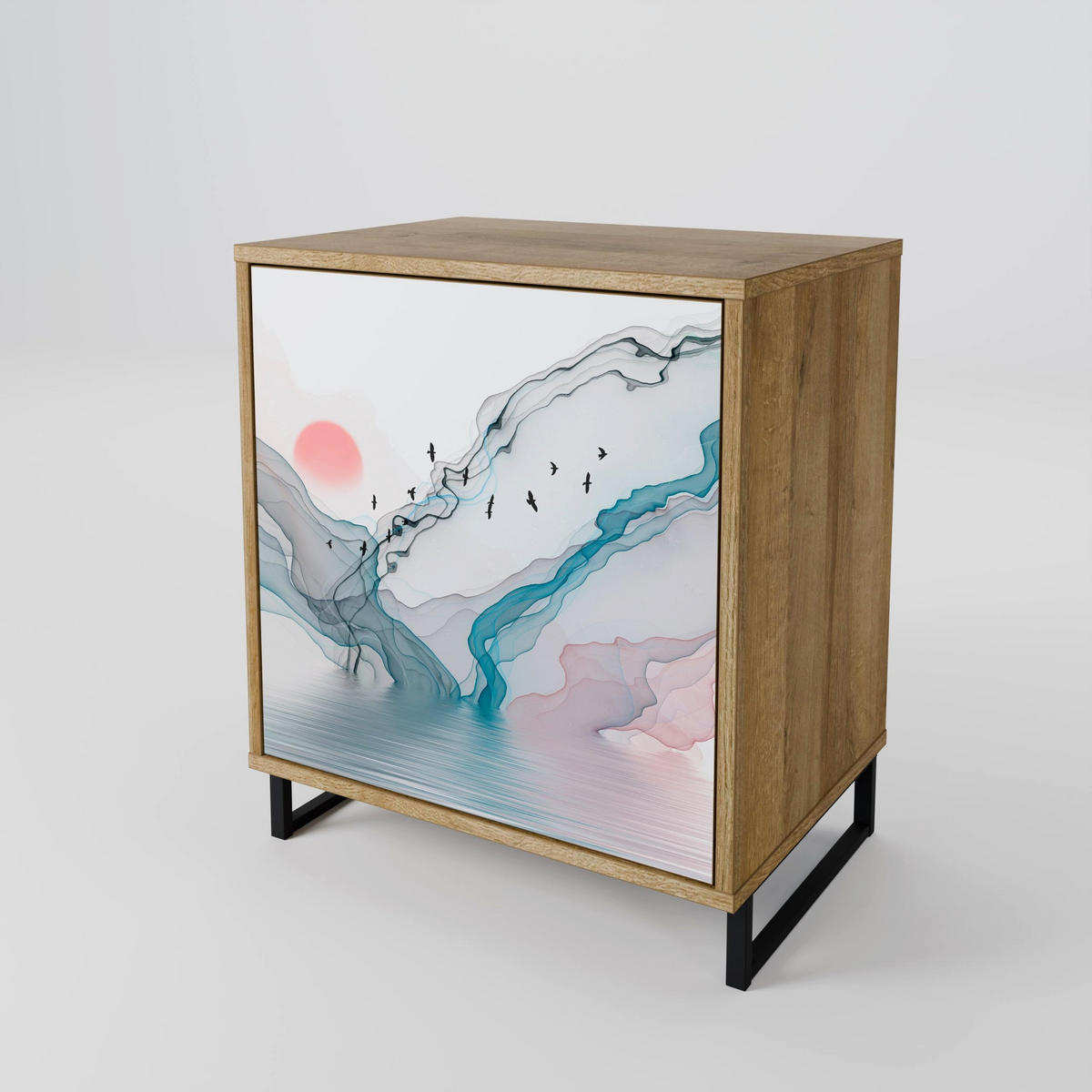 SIDEBOARD VELVET CROSSING, Eichefarben, 57,5x42x77,5 cm, Schräge Buchenholzfüße - Eichefarben/Buchefarben, Holzwerkstoff/Buchenholz (57.5/77.5/42cm) - SpaceRebels