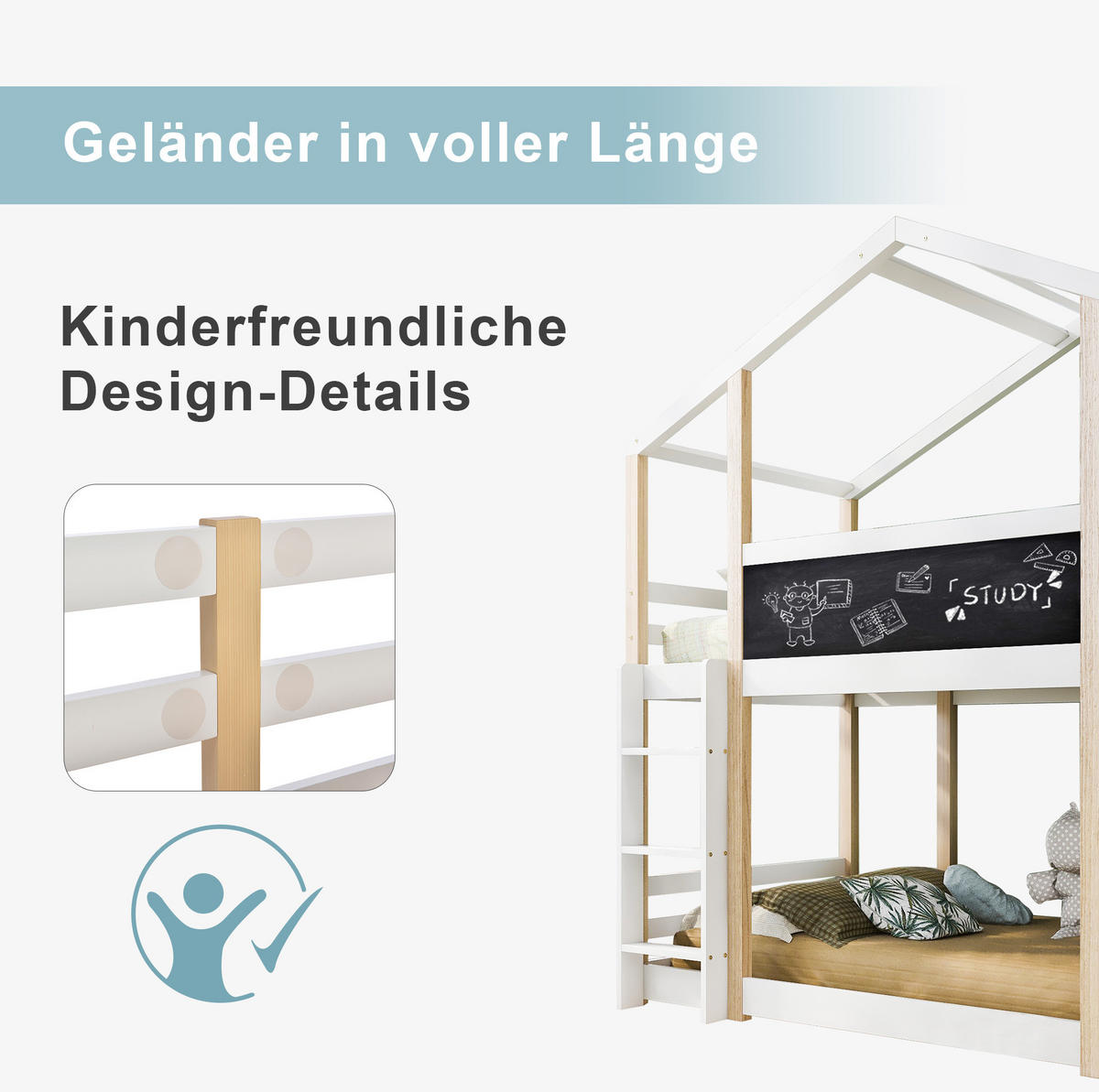 ETAGENBETT 90/200 cm in Weiß aus Kiefer mit Rutsche und Leiter - Weiß, Holz (90/200cm) - OKMYHOME