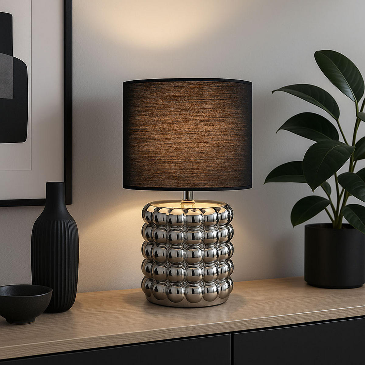 TISCHLEUCHTE VALENTINO Keramik Schwarz 2er Set - Schwarz, Textil (18.5/18.5/33cm) - Globo Lighting