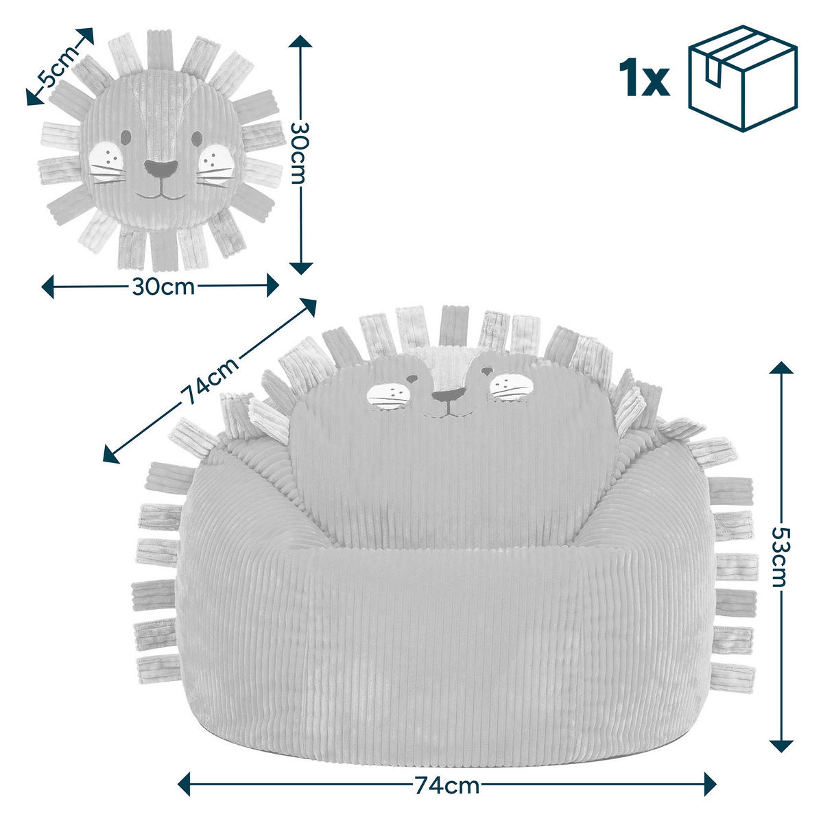 KINDERSITZSACK Cord Löwe - Gelb, Textil (74/53/74cm) - icon