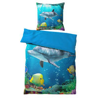 BETTWÄSCHE 2-teilig Delphin - Blau, Naturmaterialien (135/200cm) - Sanilo