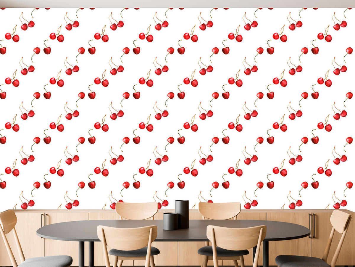 VLIESTAPETE Kirschen – Rot, Weiß – 50x1000 cm - Rot/Weiß, Papier (50/1000cm) - Muralo