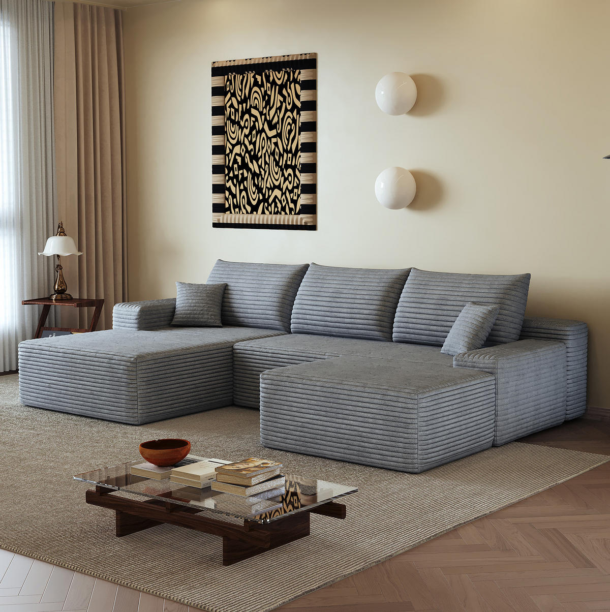 WOHNLANDSCHAFT 270 cm in Grau aus Cordstoff mit L-Recamiere - Grau, Textil (175/83/270cm) - Flora Grace