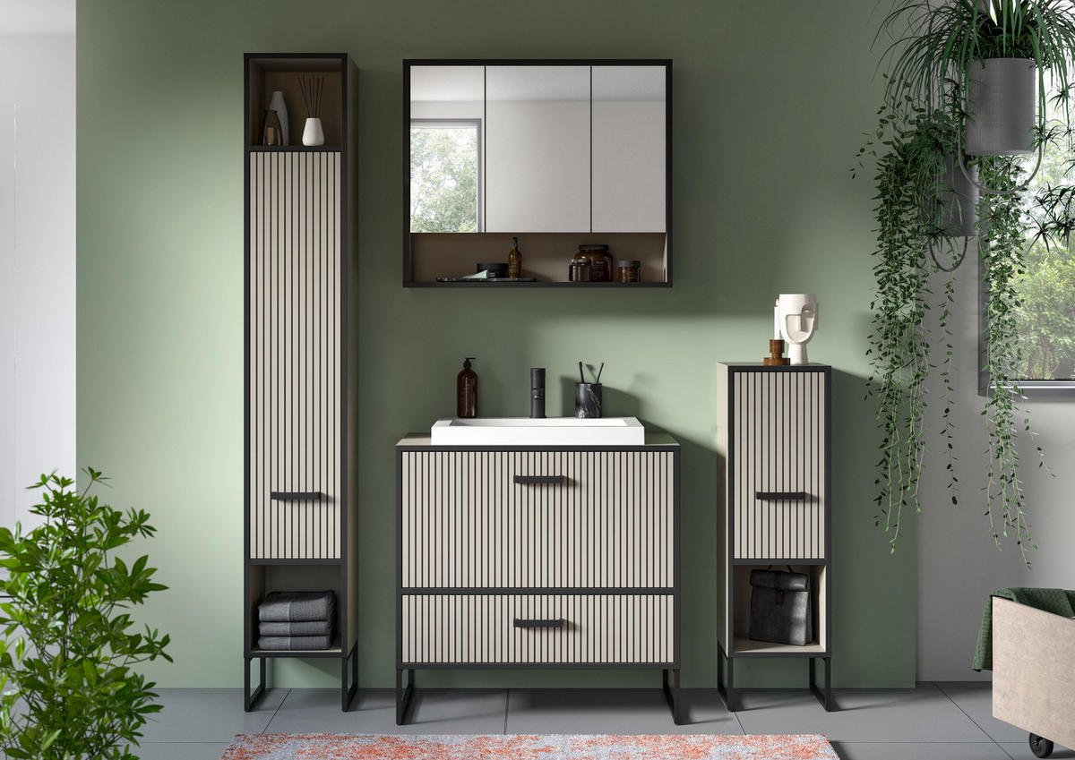BADKOMBINATION Bagno 170x192x48 cm Kaschmir Schwarz 4tlg. - Kaschmir, Holzwerkstoff (170/192/48cm)