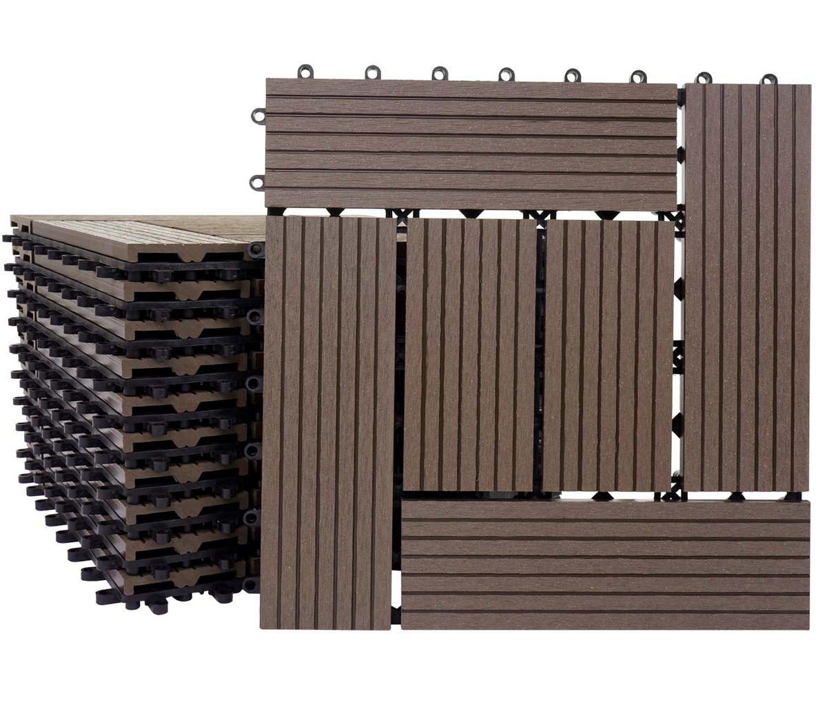 WPC BODENFLIESE 11x 30x30cm Basis Coffee versetzt - Braun, Kunststoff (30/30/2cm) - BERLINLODGE