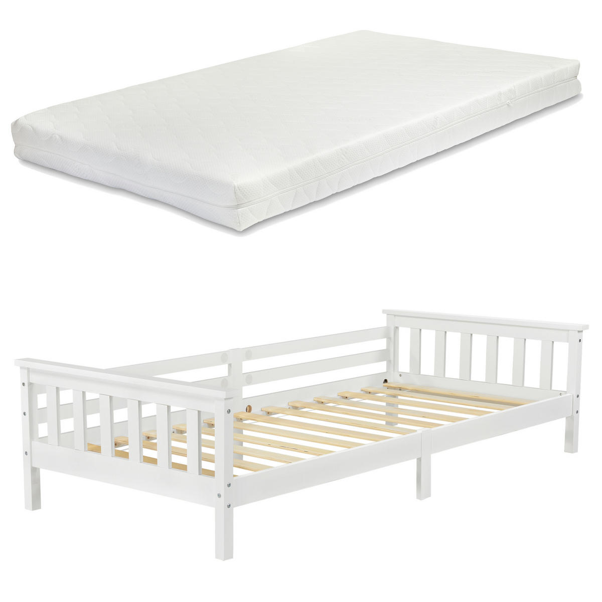 KINDERBETT Nuuk mit Matratze - Weiß, Holz/Textil (90/200cm) - [en.casa]