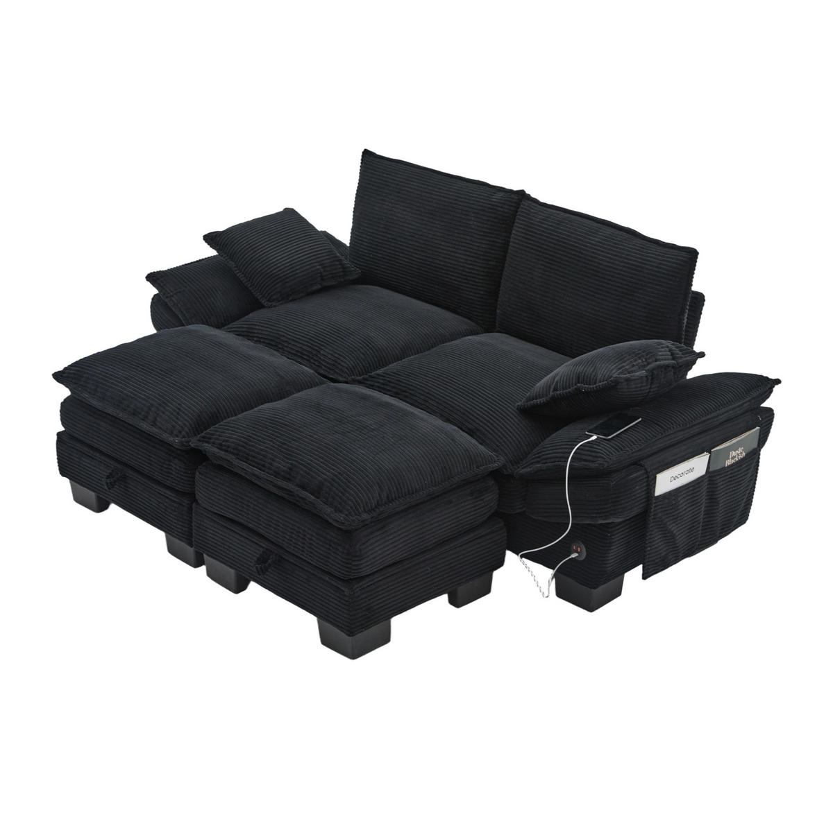 SOFA modular 190 x 132 cm Cord Black 3-tlg. - Schwarz, Kunststoff (132/84/190.1cm) - Meubliv