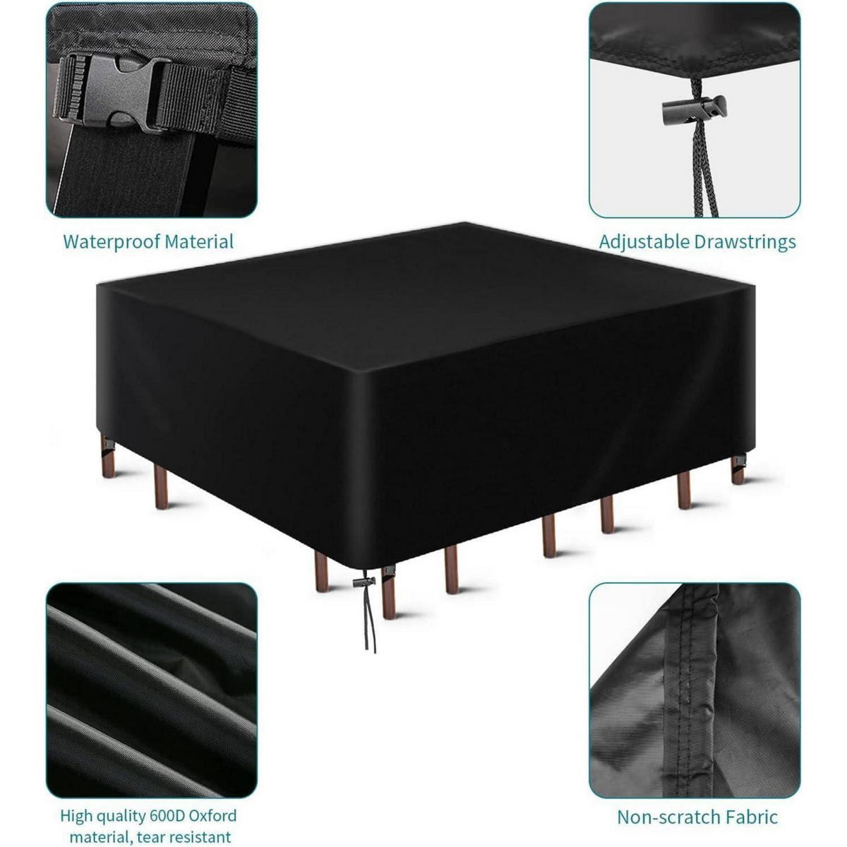 ABDECKHAUBE Gartenmöbel 280 x 180 x 90 cm - Schwarz, Kunststoff (164/94/242cm)
