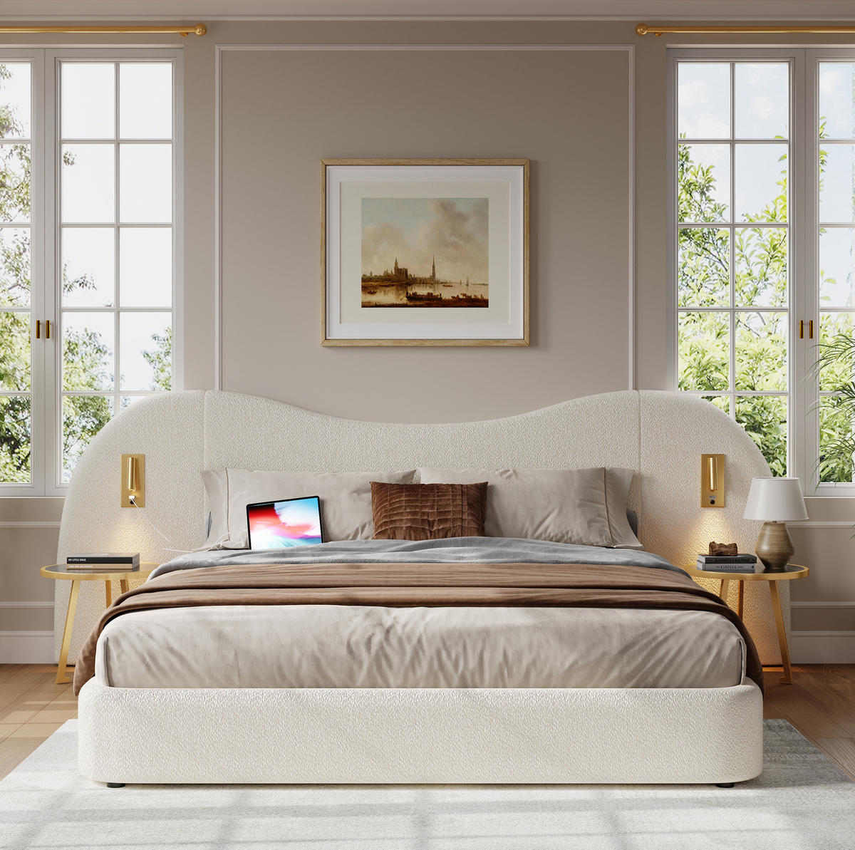 POLSTERBETT 180/200 cm mit Bettkasten, USB-Anschluss und Leselampen in Weiß - Weiß, Textil (180/200cm) - BEAOK