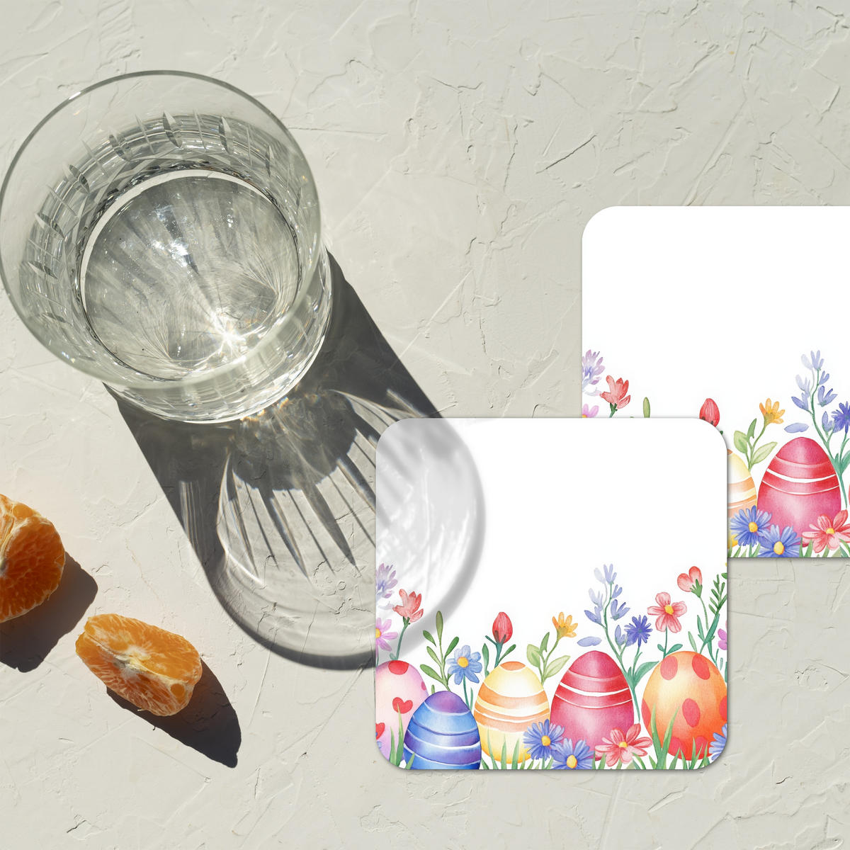 GLASUNTERSETZER 6er-Set Blumengarten - Bunt - Eier 10x10 cm - Weiß, Naturmaterialien (10/0.2cm) - MuchoWow