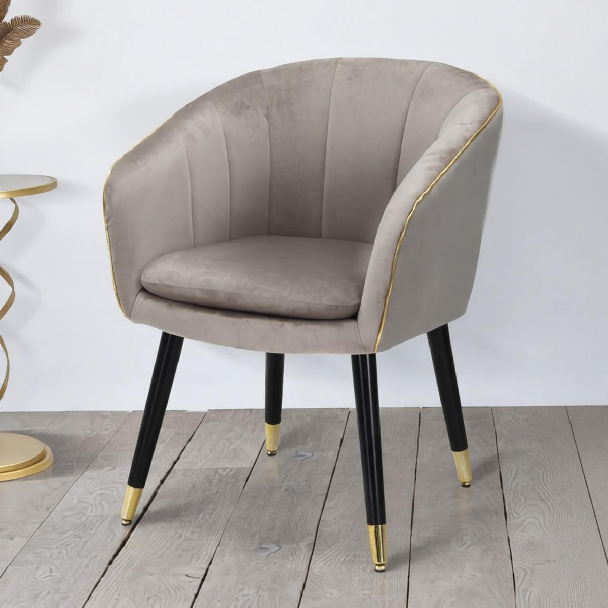 SESSEL Paris Grigia, grau, schwarz und goldfarben, Polyester, Kiefernholz und Metall, 62 x 58 x 78 cm - Goldfarben/Schwarz, Holz/Kunststoff (62/78/58cm) - Mauro Ferretti