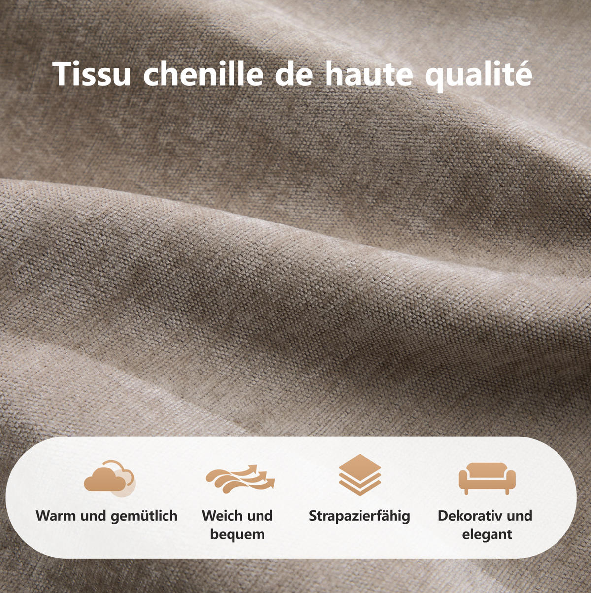 ECKSOFA in Taupe aus Chenille mit Hocker und flexibler Gestaltung - Taupe, Textil (171/358cm) - Flora Grace