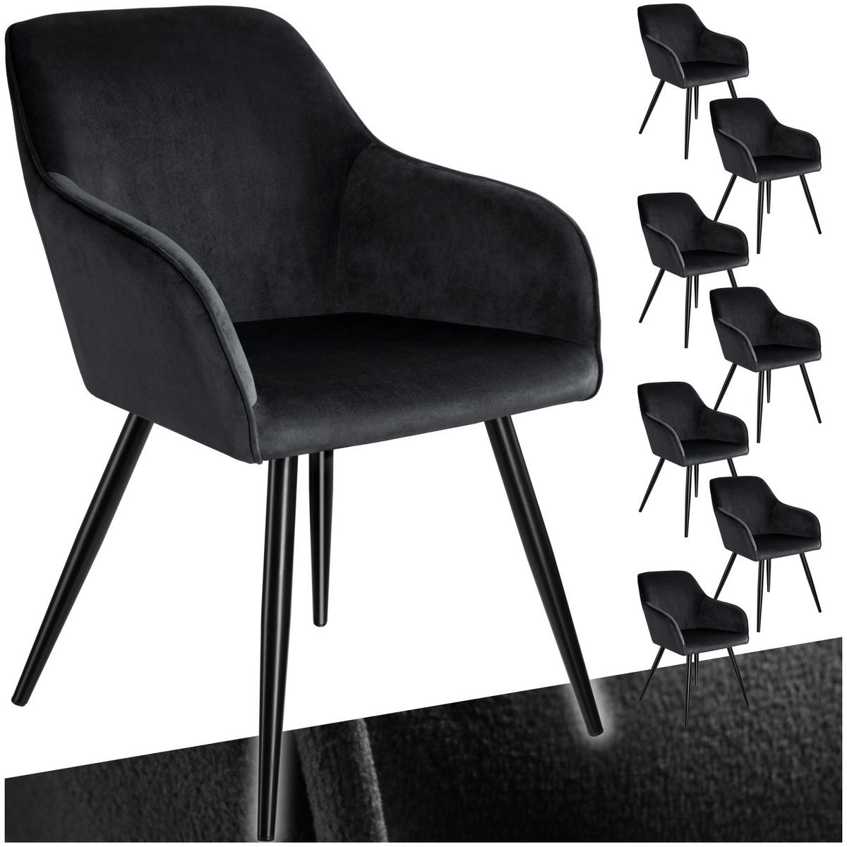 ESSZIMMERSTUHL 8er Set Marilyn 58 x 62 x 82 cm schwarz - Schwarz, Textil (58/82/62cm) - tectake