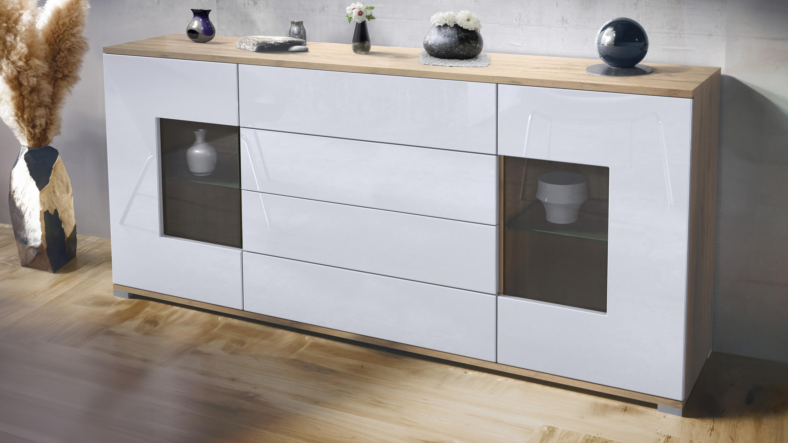 SIDEBOARD Grömitz Weiß Hochglanz - Weiß Hochglanz, Holzwerkstoff (166.5/75.5/35cm) - Vladon
