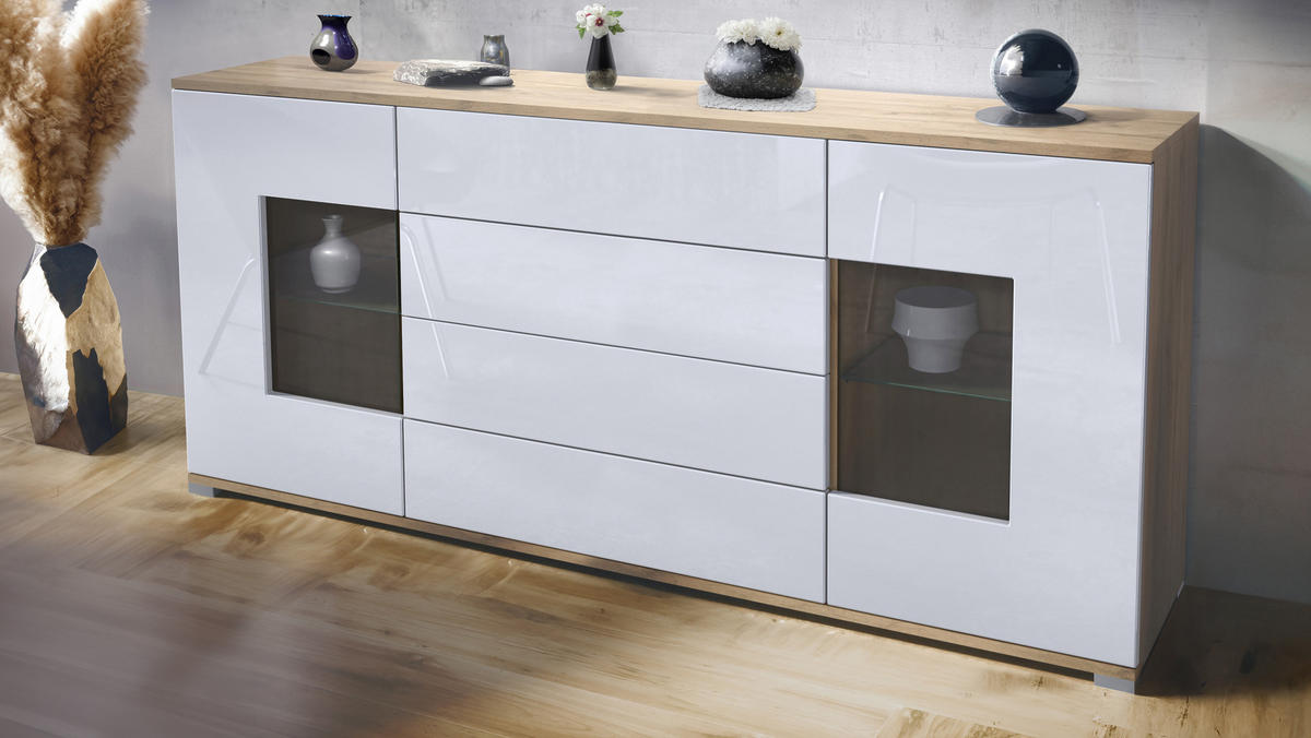 SIDEBOARD Grömitz Weiß Hochglanz - Weiß Hochglanz, Holzwerkstoff (166.5/75.5/35cm) - Vladon