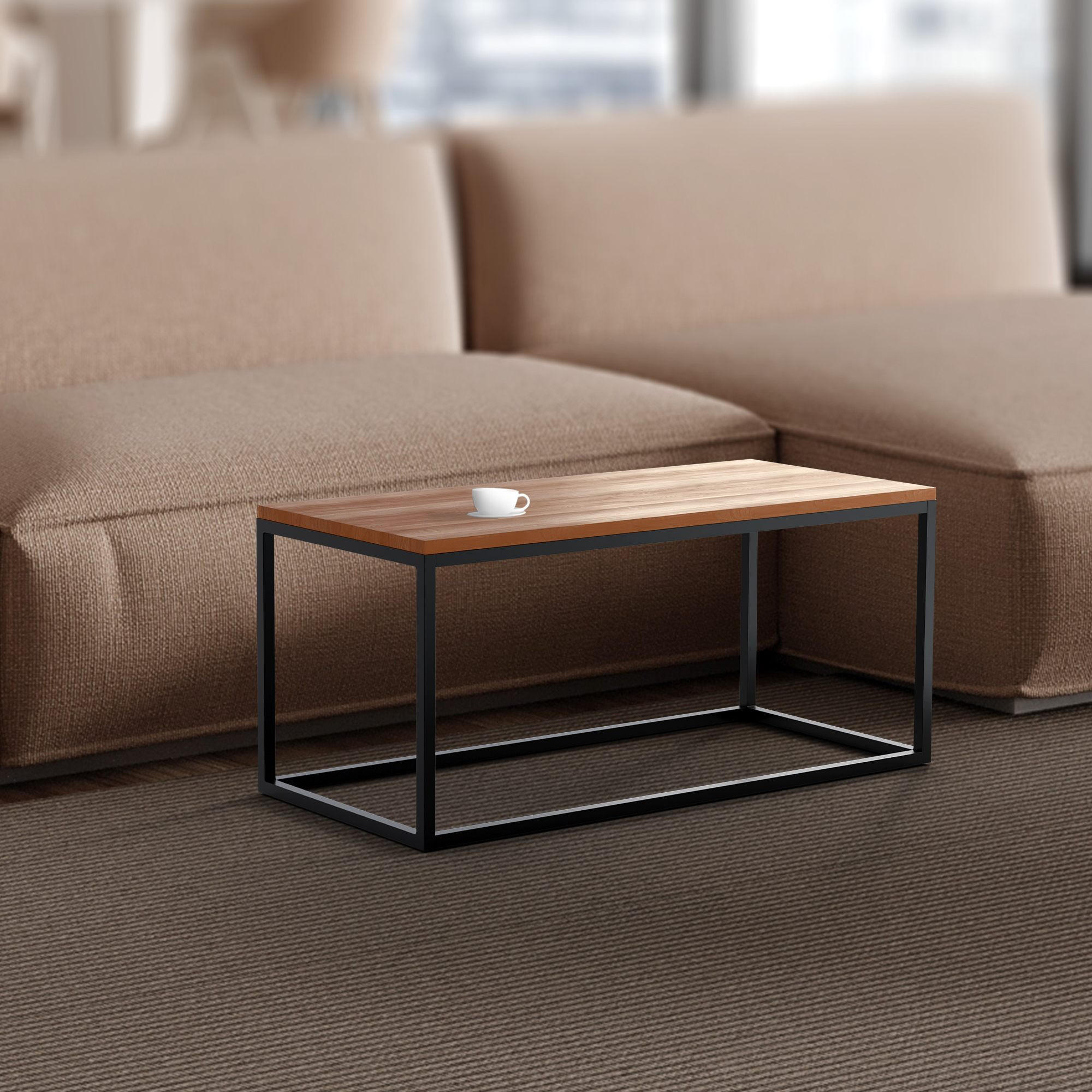 COUCHTISCH eckig 100/45/50 cm Holz Eiche - Eichefarben/Schwarz, Holz/Metall (45/100/50cm) - CLP