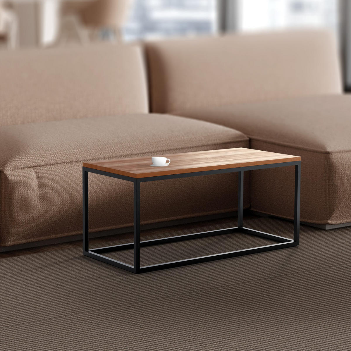 COUCHTISCH eckig 100/45/50 cm Holz Eiche - Eichefarben/Schwarz, Holz/Metall (45/100/50cm) - CLP