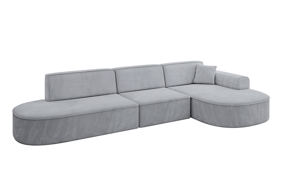 ECKSOFA Ottomane Rechts MARI-L2 - 328x171x79 cm Grau Velours - Schwarz/Grau, Holzwerkstoff/Kunststoff (171/328cm) - ALTDECOR