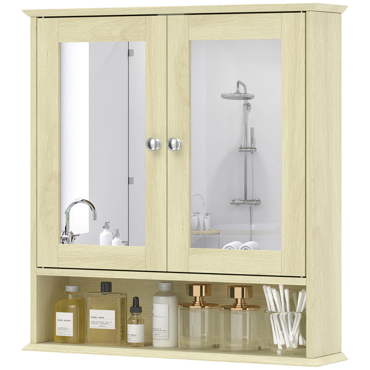 SPIEGELSCHRANK, Badezimmermöbel mit doppelten Spiegeltüren,56 x 13 x 58 cm - Braun, Glas (56/58/13cm) - Vallsero