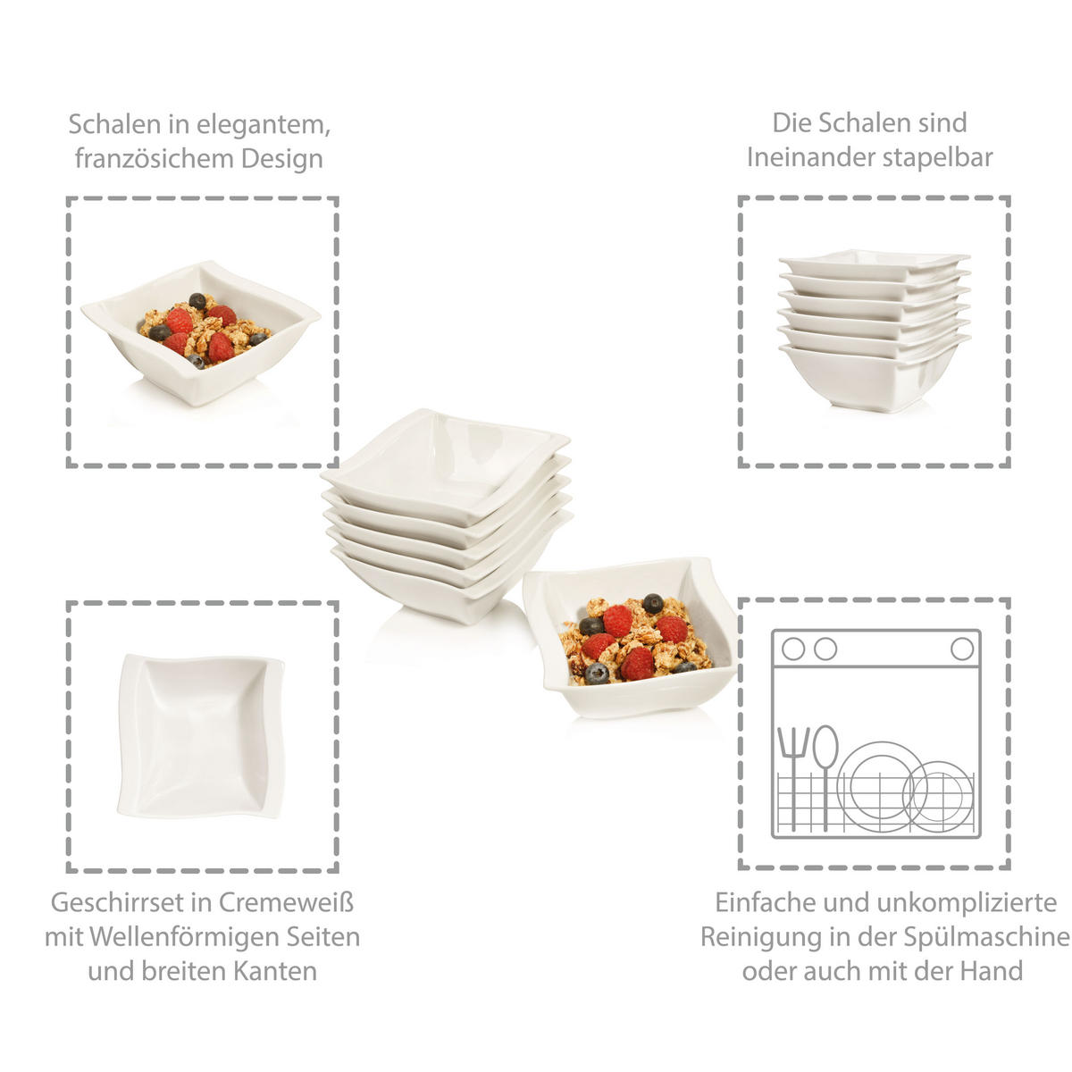 MÜSLISCHALEN SET PARIS 6 teilig aus Porzellan - Weiß, Keramik (14cm) - Sänger