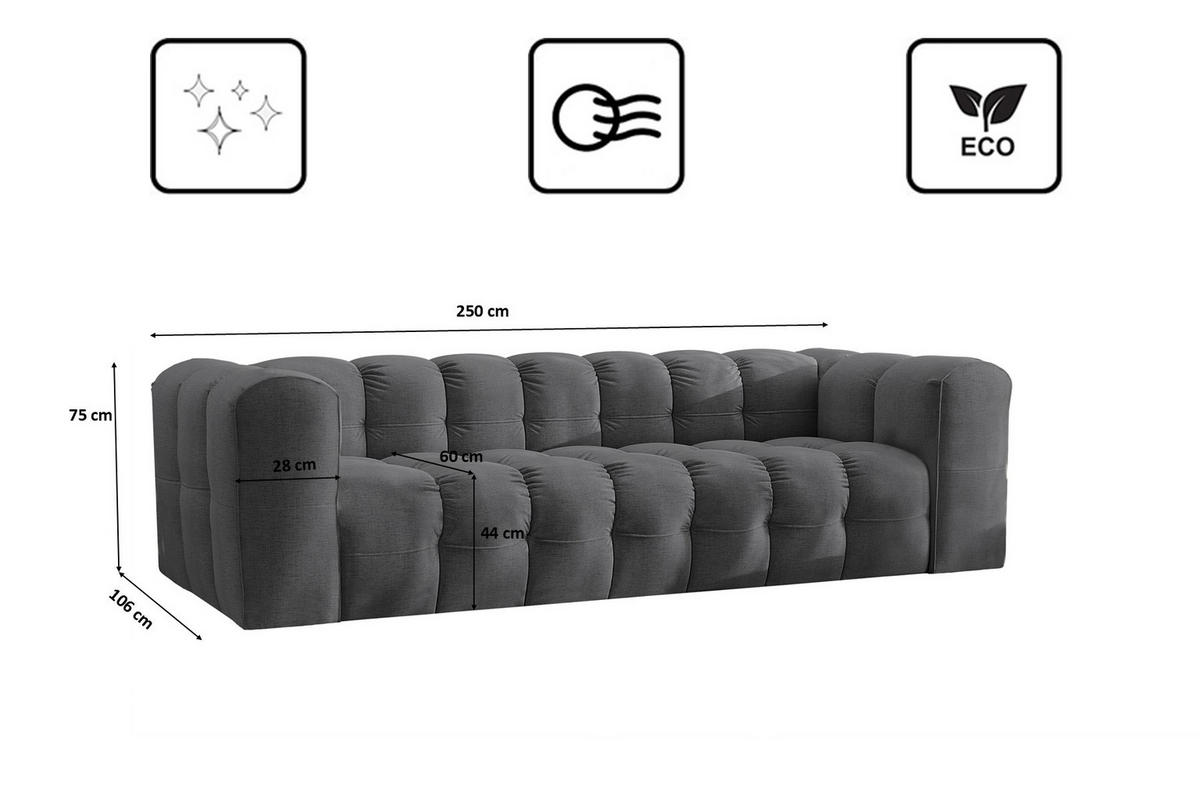 SOFA 4-Sitzer, Komfort, BALOO, stoff Schenille, Graphit - Graphitfarben, Holz (250/75/106cm) - Kaiser Möbel