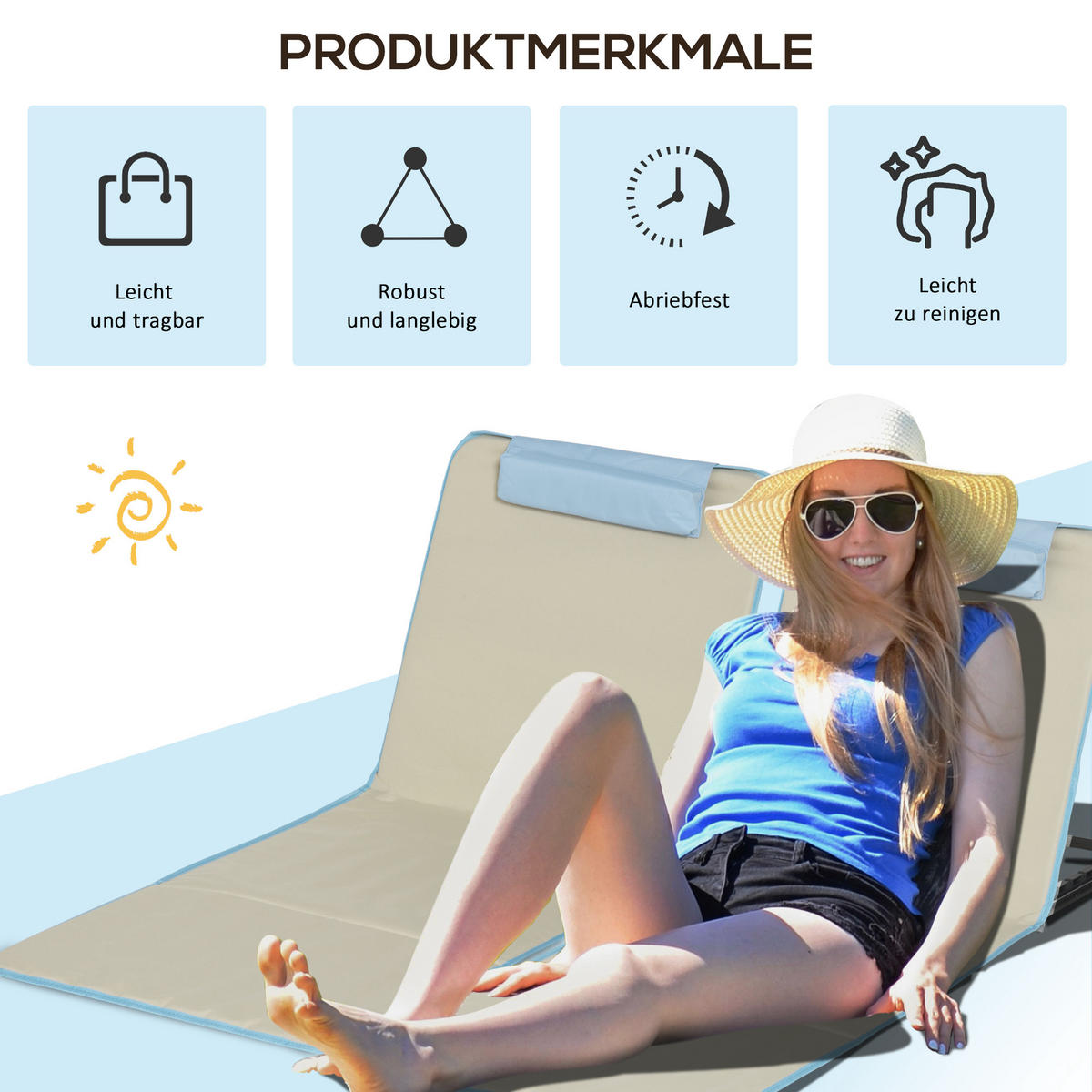 STRANDMATTE, 2er Set Faltbare Strandliege mit Kopfkissen, Tragetasche, Beige - Beige, Metall (53/35/124cm) - Outsunny