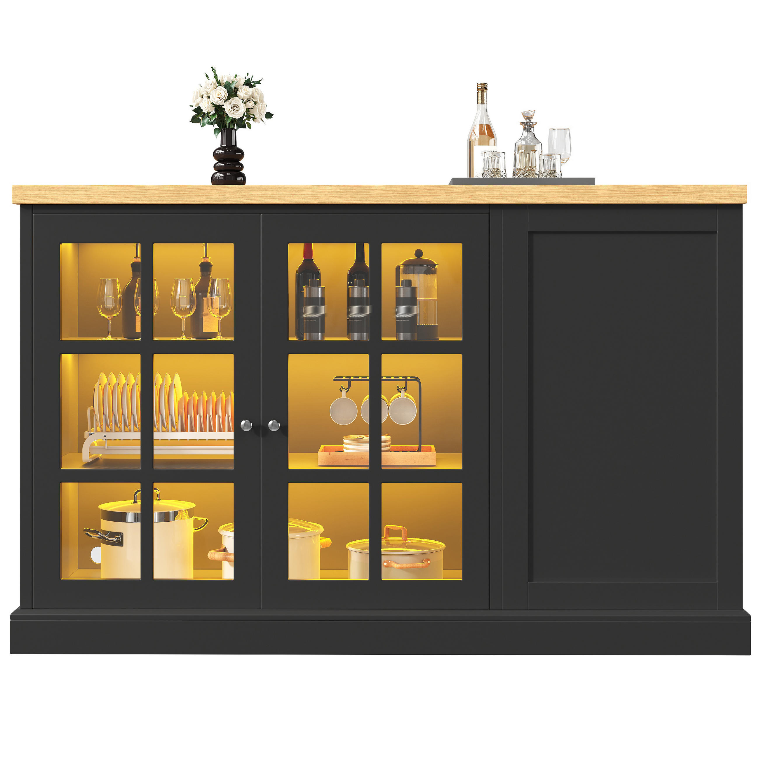 BARTISCH KLAPPBAR LED Weinregal Schublade USB - Schwarz, Holzwerkstoff (120/90/70cm) - FLIEKS