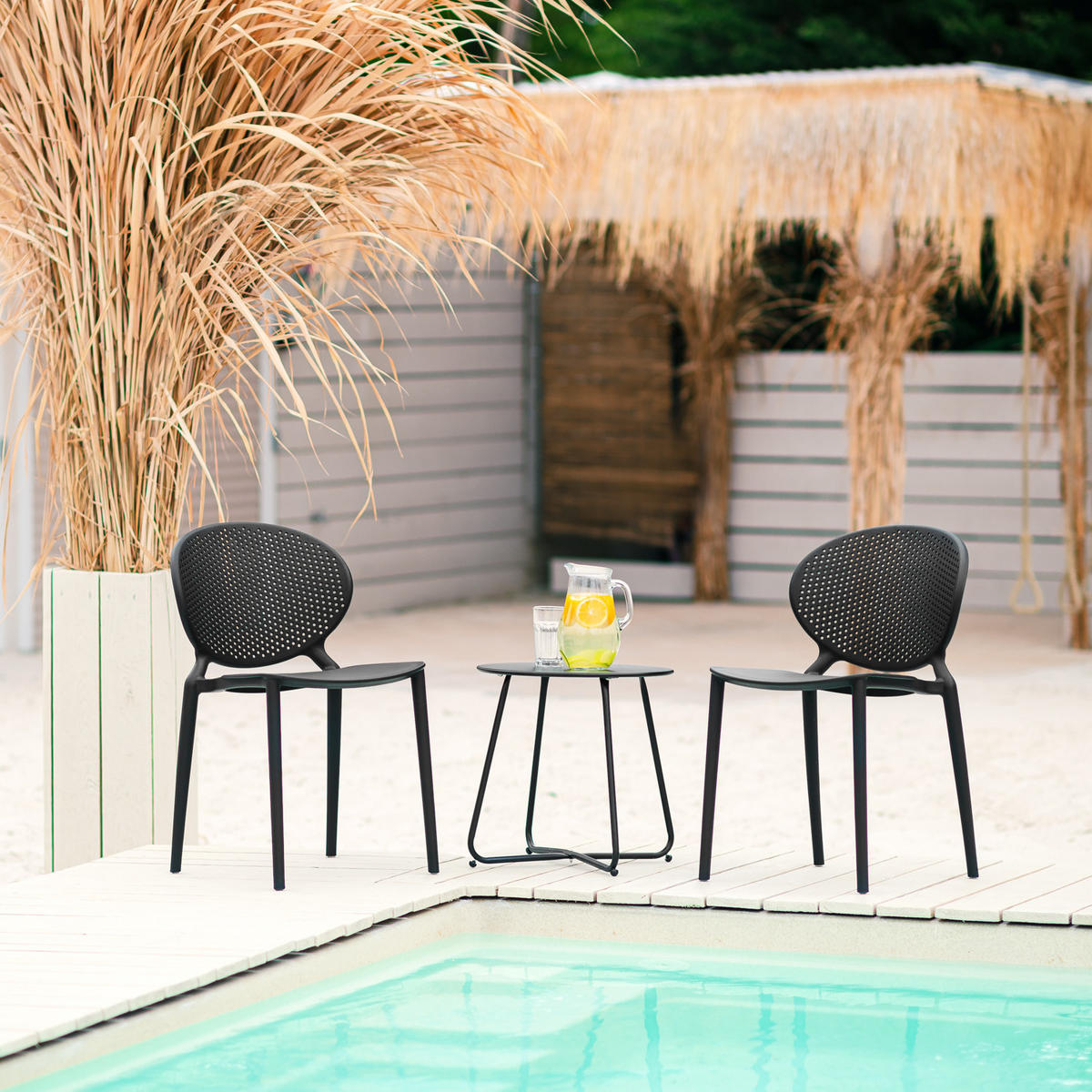 GARTENSTUHL 4er-Set Kunststoff Schwarz - Schwarz, Kunststoff (41/77/48cm) - Homestyle4u