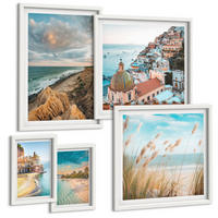 BILDER SET 5er Set - 50x50 cm & 20x30 cm & 40x60 cm Weißer Rahmen - Landschaften Strand Stadt Klippen - Weiß, Kunststoff (40/60cm) - TULUP
