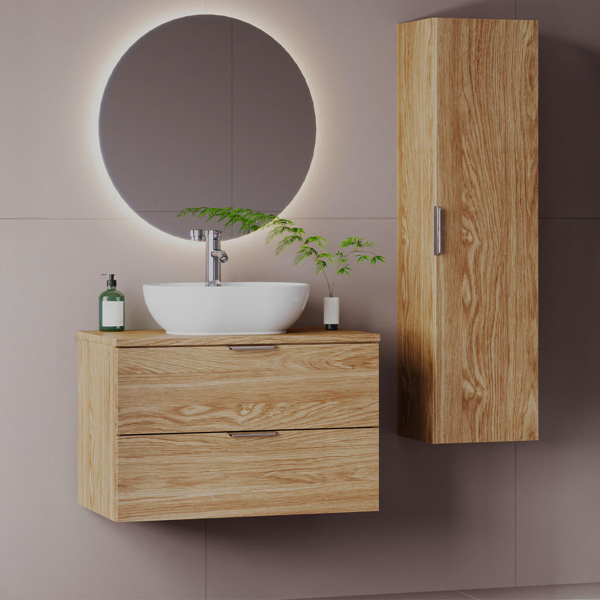 BADMÖBEL 80.6cm Astrid 2er-Set Holz - Braun, Holzwerkstoff (80.6/52.2/46.5cm) - Petits-meubles