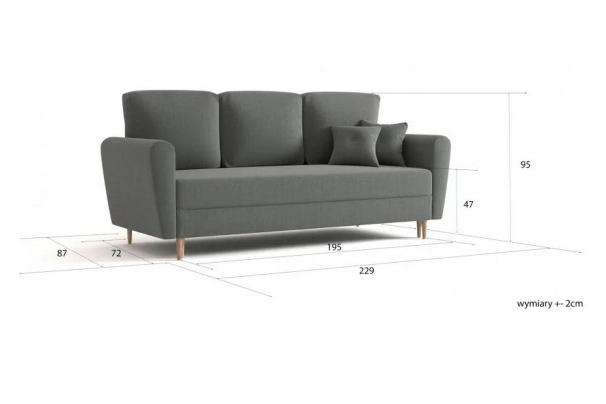 SCHLAFSOFA LILI, Sofa mit Schlaffunktion und Bettkasten, Farbe: Hellgrau, Veloursstoff - Hellgrau, Textil (229/95/87cm) - Sepro Meble
