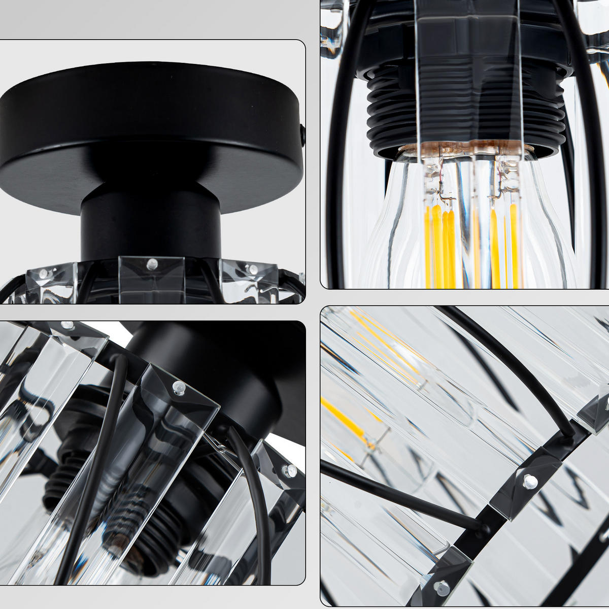 DECKENSTRAHLER Flammel 21/25/25 cm - Schwarz, Metall (21/25/25cm) - ZMH
