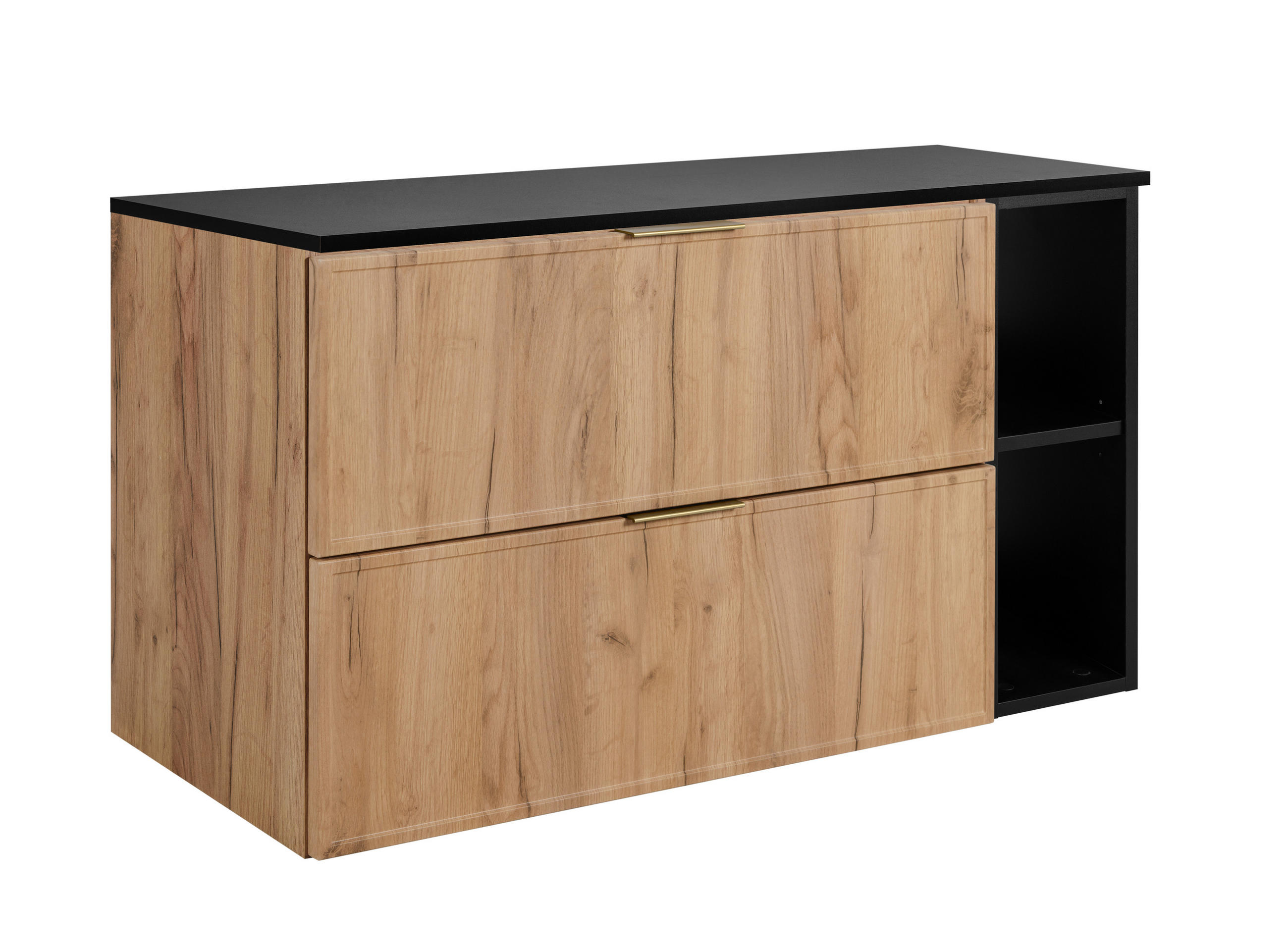 BADEZIMMERSCHRANK, Craft-Eiche / Dunkelgrau, Goldene Griffe, 100 (80 + 20) x 46 x 57 cm - Eichefarben/Goldfarben, Holzwerkstoff/Kunststoff (100/57/46cm) - 3XE LIVING