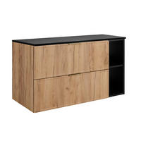 BADEZIMMERSCHRANK, Craft-Eiche / Dunkelgrau, Goldene Griffe, 100 (80 + 20) x 46 x 57 cm - Eichefarben/Goldfarben, Holzwerkstoff/Kunststoff (100/57/46cm) - 3XE LIVING