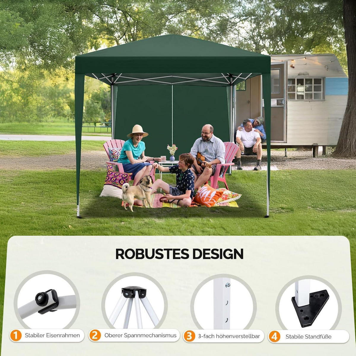 FALTPAVILLON 3 x 3 m Grün Wasserdicht mit 4 Seitenteilen - Grün, Textil (300/260/300cm)