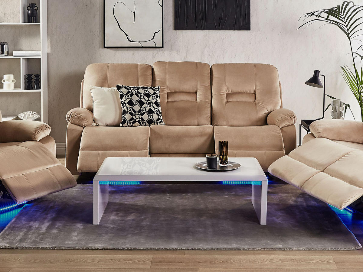 3-SITZER-SOFA mit LED-Beleuchtung Samtstoff Beige Bergen - Beige, Textil (204/101/73cm) - Beliani