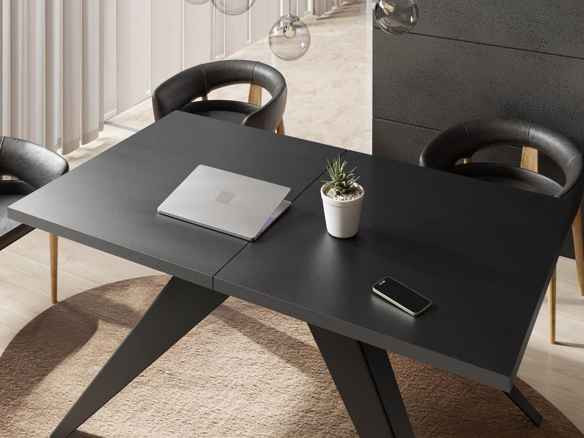 ESSTISCH Vance rechteckig ausziehbar, Schwarz 160-260/90/76 cm - Schwarz, Holzwerkstoff/Metall (160/90/76cm) - WFL GROUP