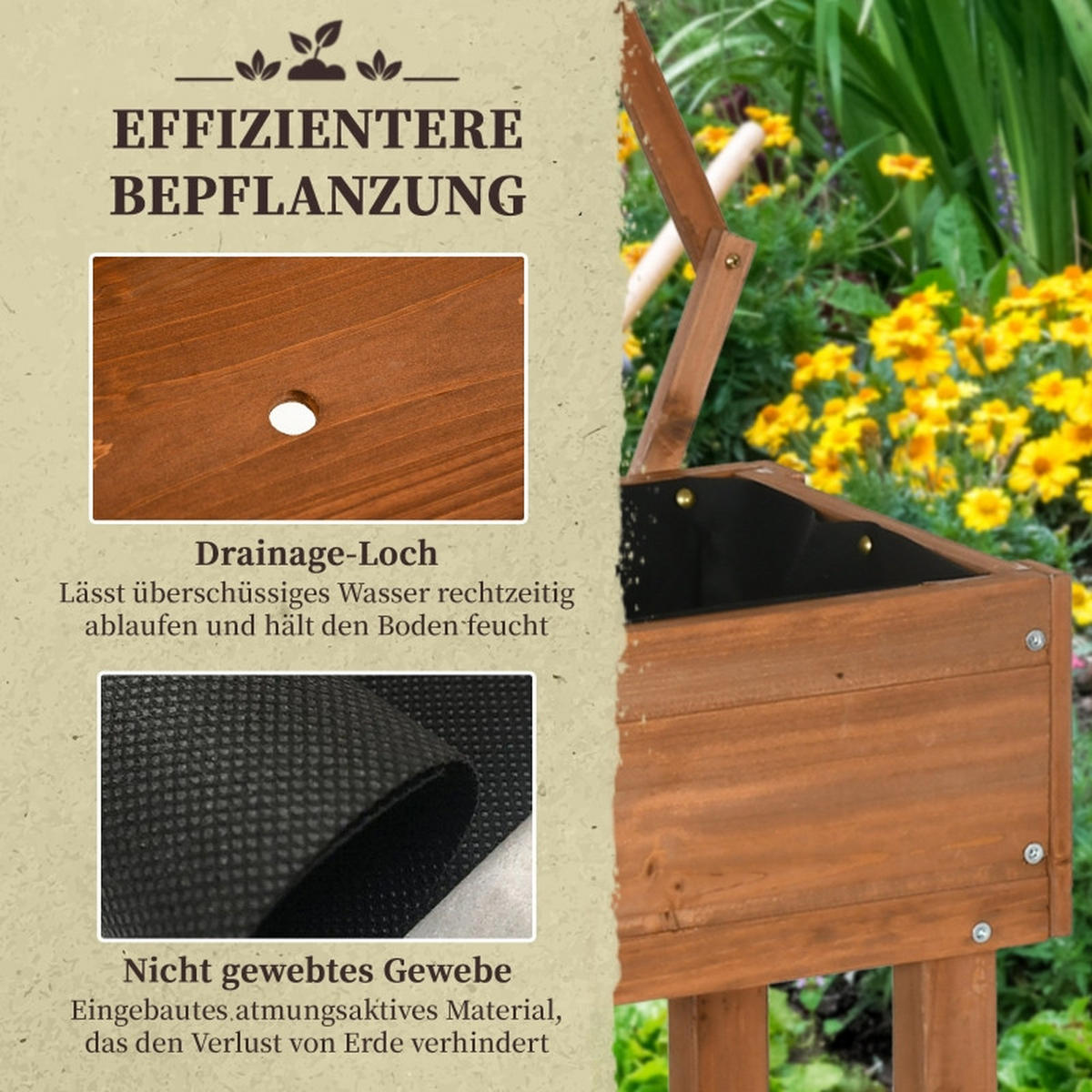 HOCHBEET mit Spalier und Ablageregal Braun - Braun, Holz (29/29/79cm) - ComfortXL