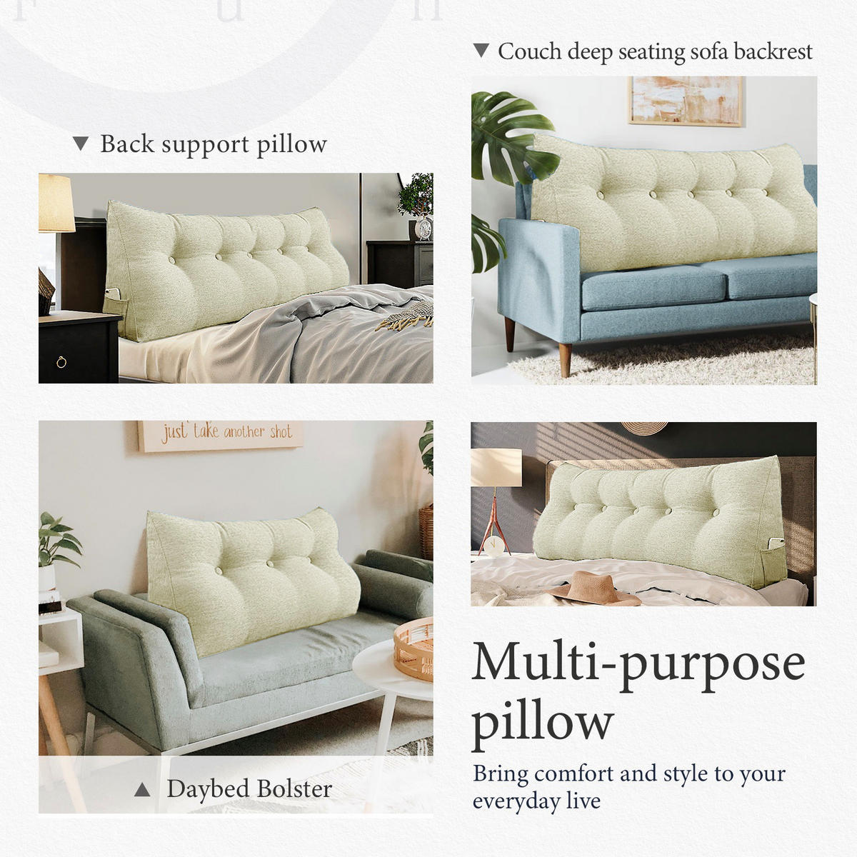 RÜCKENKISSEN für Bett Leinenlook Weiß 160 cm - Weiß, Textil (50/160cm) - Vercart