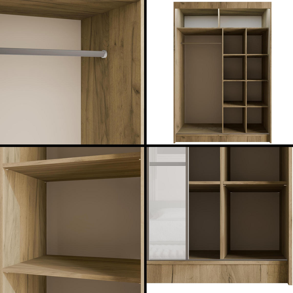 KLEIDERSCHRANK PEKA III mit LED - 150 cm - Braun|Weiß - Braun/Weiß, Holzwerkstoff (150/215/61cm) - ALTDECOR
