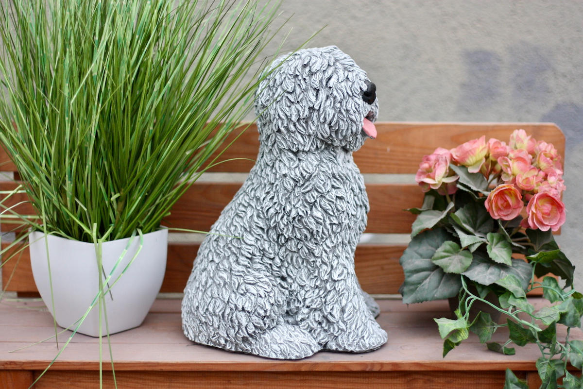 STEINFIGUR Bobtail, frostfester Betonsteinguss, lebensecht - Grau, Stein (22/34/25cm) - stoneandstyle