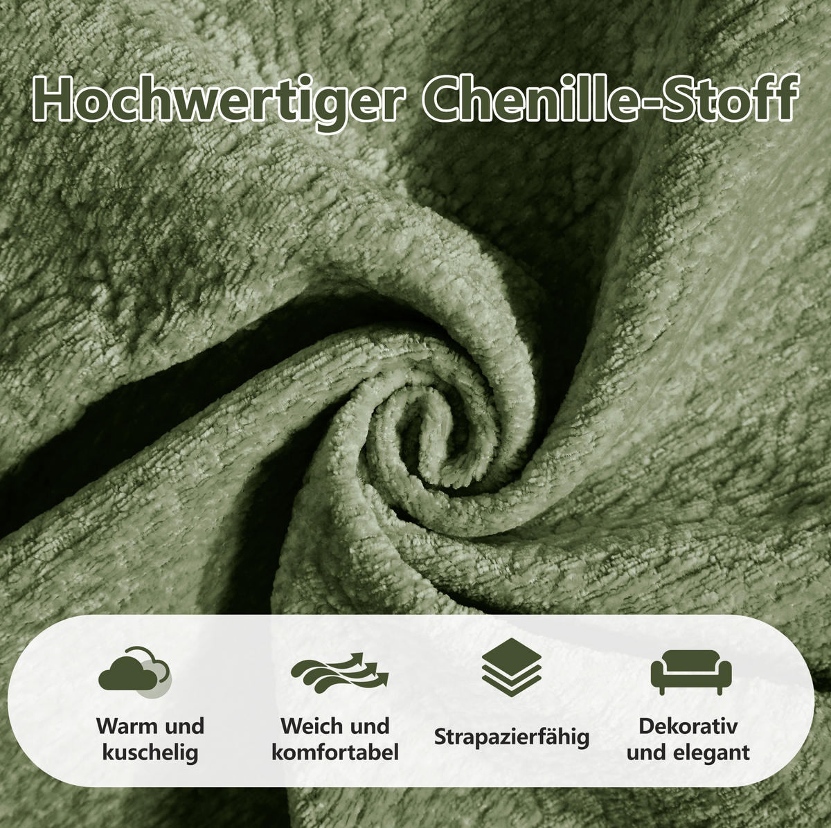 SOFA 190/86/90 cm in Grün aus Chenille mit modularem Stecksystem - Grün, Textil (86/90/190cm) - Flora Grace