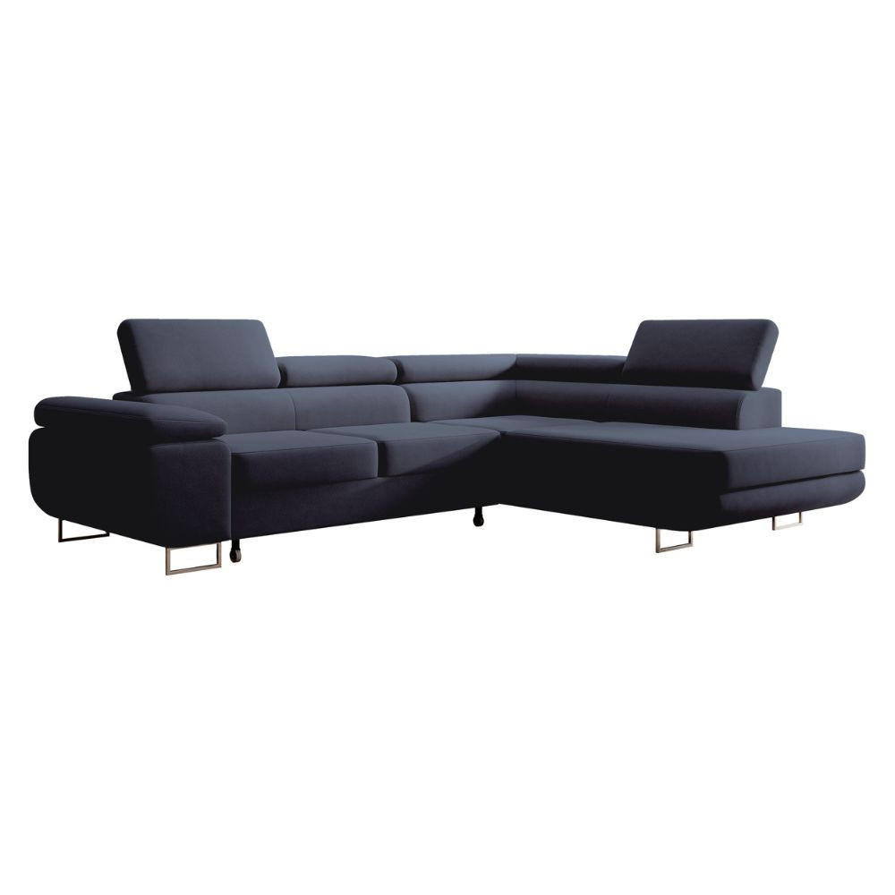 ECKSOFA Stevil Dunkelblau Velours - Silberfarben/Dunkelblau, Textil/Metall (275/203cm) - Selsey