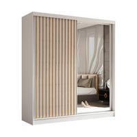 SCHWEBETÜRENSCHRANK LAMELLO 200/216/61 cm 2-türig mit Spiegel Weiß - Weiß, Holzwerkstoff (200/216/61cm) - MASSENO