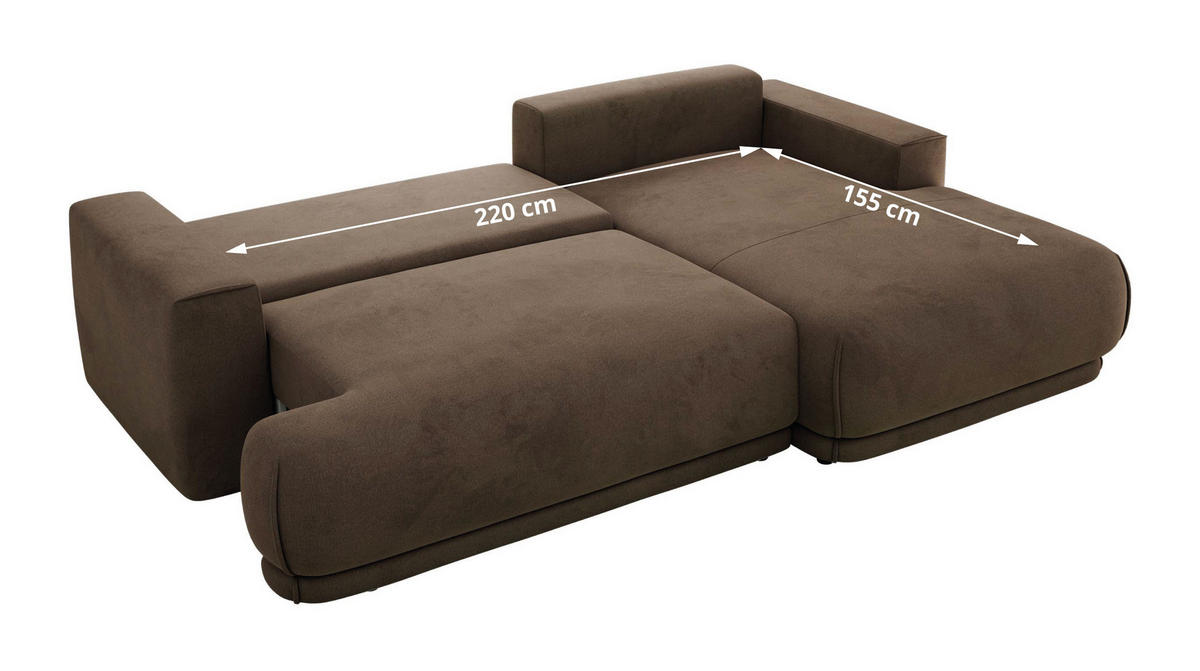 ECKSCHLAFSOFA RINA L Braun Velvet - rechts - Schwarz/Braun, Kunststoff/Textil (170/267cm) - MKS