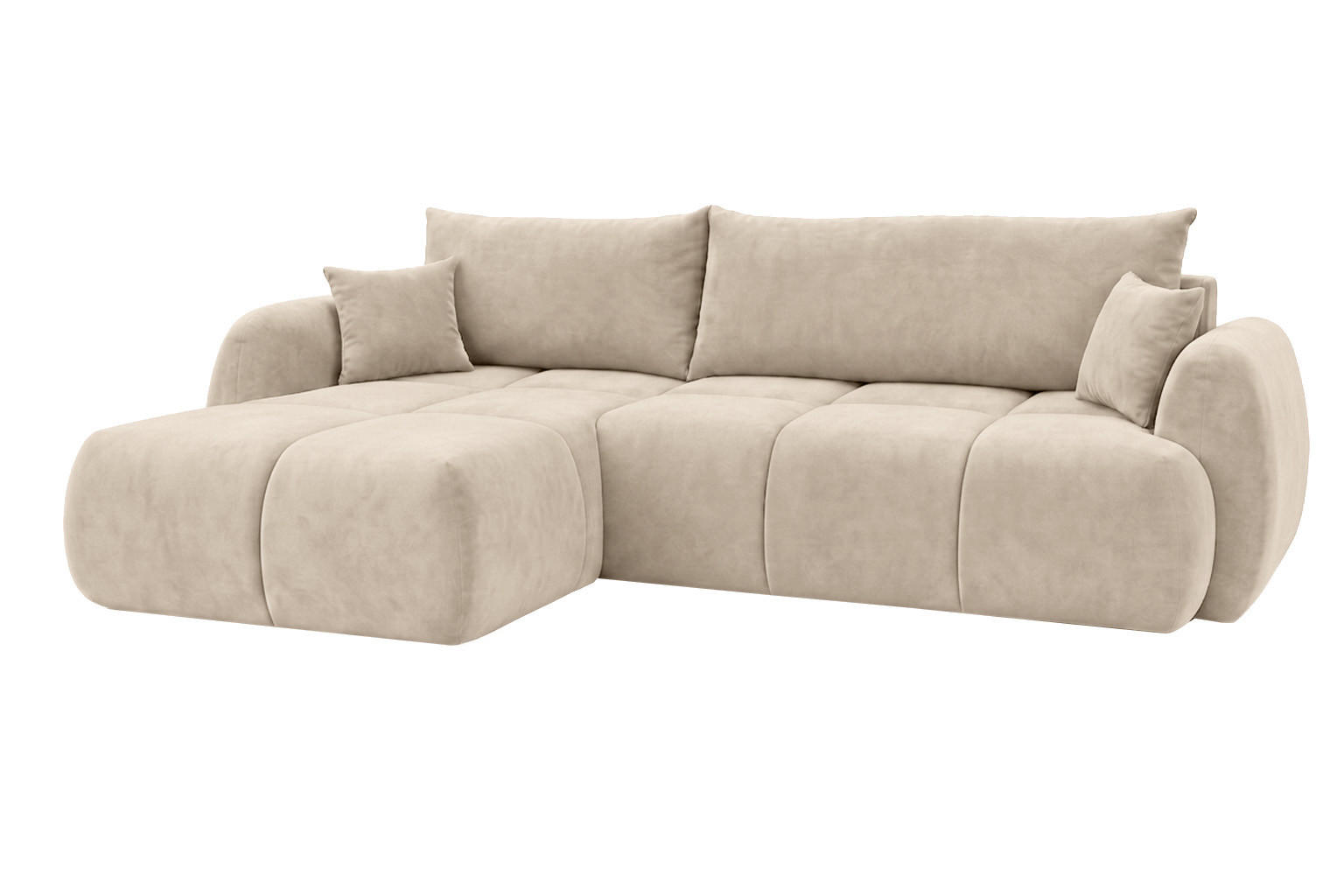 ECKSOFA Mit Schlaffunktion Und Bettkasten, Veloursstoff Bluvel, Creme, Links, COCO - Creme, Holz (275/180cm) - Kaiser Möbel