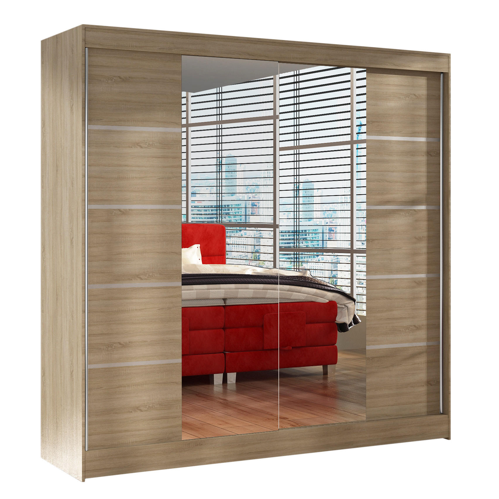 SCHWEBETÜRENSCHRANK Basti V - 200 cm - Beige, Holzwerkstoff/Metall (200/215/58cm) - Sofnet