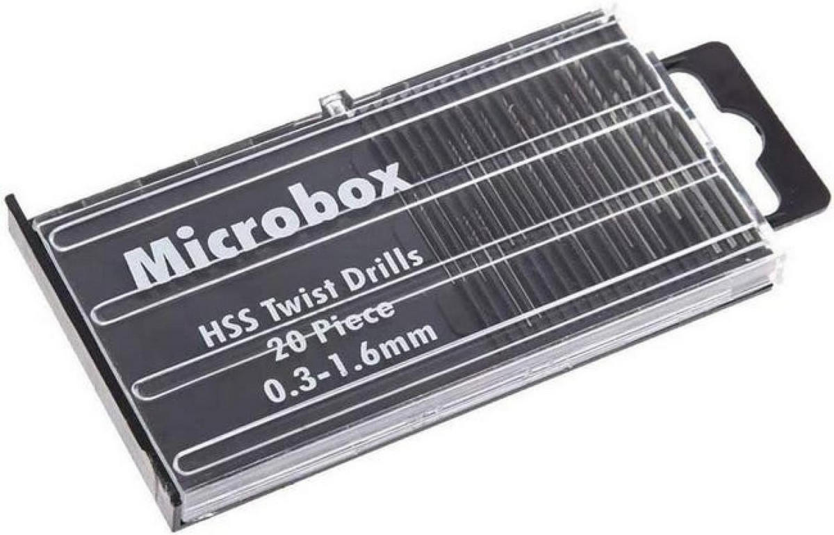 BOHRER – 20er-Pack – Material: Hochgeschwindigkeitsstahl (HSS), Durchmesser: 0,3 mm bis 1,6 mm - Silberfarben, Metall (20/15/2cm) - DCA